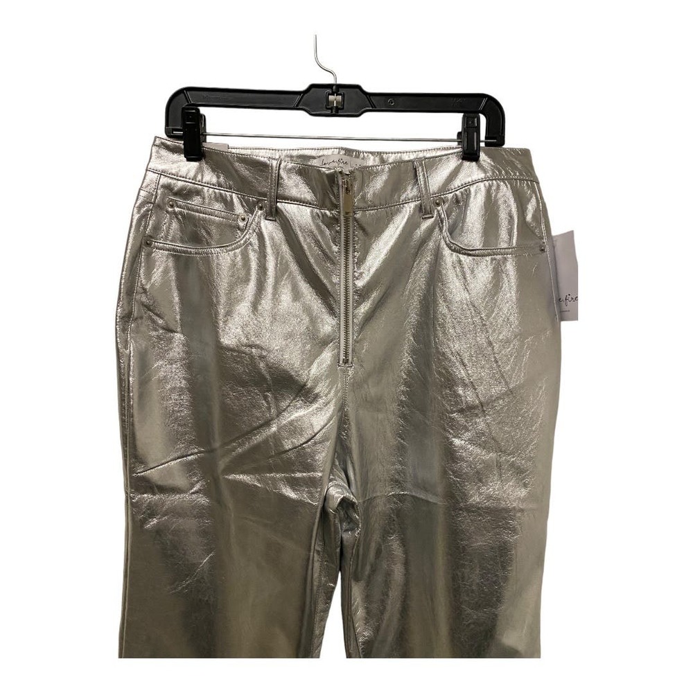 NWT Love, Fire Faux Leather Pants 15 Juniors Metallic Bootcut Flare High Waist - Picture 2 of 5